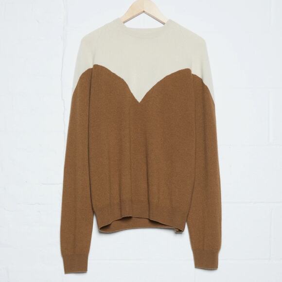 Frenckenberger Boyfriend Crewneck Sweater Small Cream Warm Brown 100% Cashmere - Picture 5 of 16